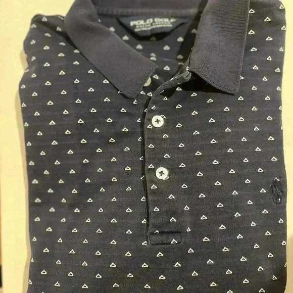 Polo Golf Ralph Lauren Men’s Medium Navy Blue Triangle Design Shirt - Picture 7 of 7